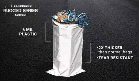 Sandbaggy Rugged Series Sandbags: 25x40 sandbags: 6 mil plastic, 2x thicker than normal bags, tear resistant