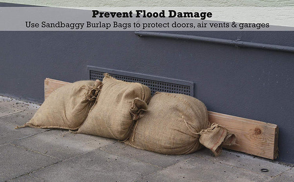 Prevent Flood Damage: Use Sandbaggy Burlap Bags to protect doors, air vents and garages