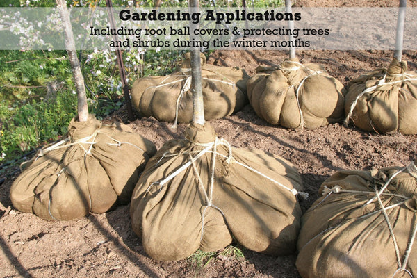 Burlap rolls can be used for gardening applications, including root ball covers and protecting trees and shrubs during the winter months
