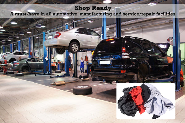 Shop Ready: Cotton and nylon rags are a must-have in automotive, manufacturing, and service/repair facilities for cleaning needs.