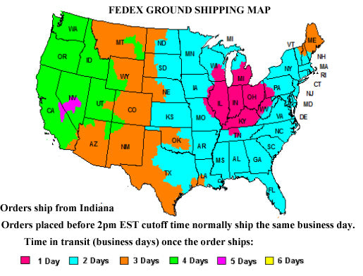 Fed Ex Ground Shipping Map for BulkToySTore.com
