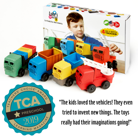 Luke's Toy Factory. Educational, eco-friendly, toys wins 2019 Teachers' Choice Award in preschool category.