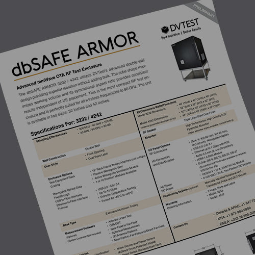 DVTEST dbSAFE ARMOR 5G OTA RF test enclosure datasheet