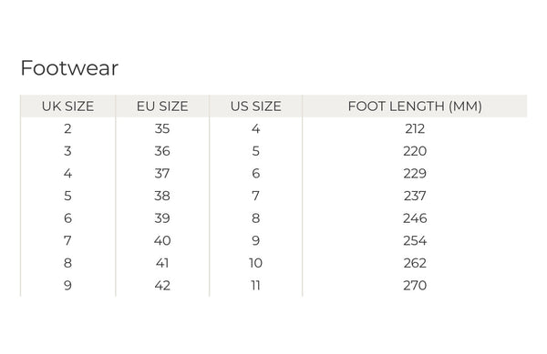 Size Chart Footwear