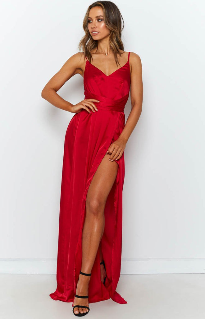 red maxi split dress