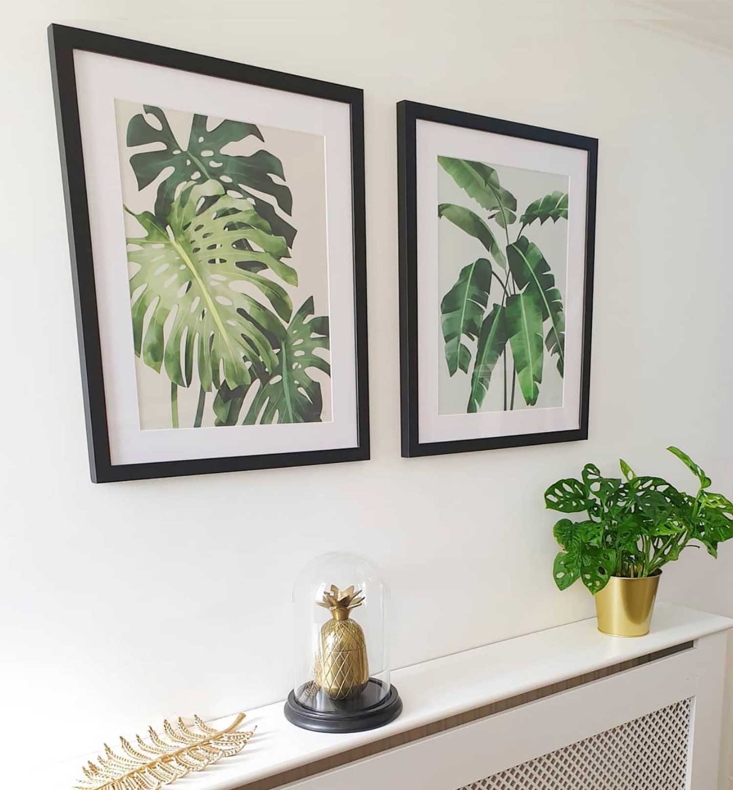 Green Lili Botanical Monstera and Banana Leaves Framed Prints