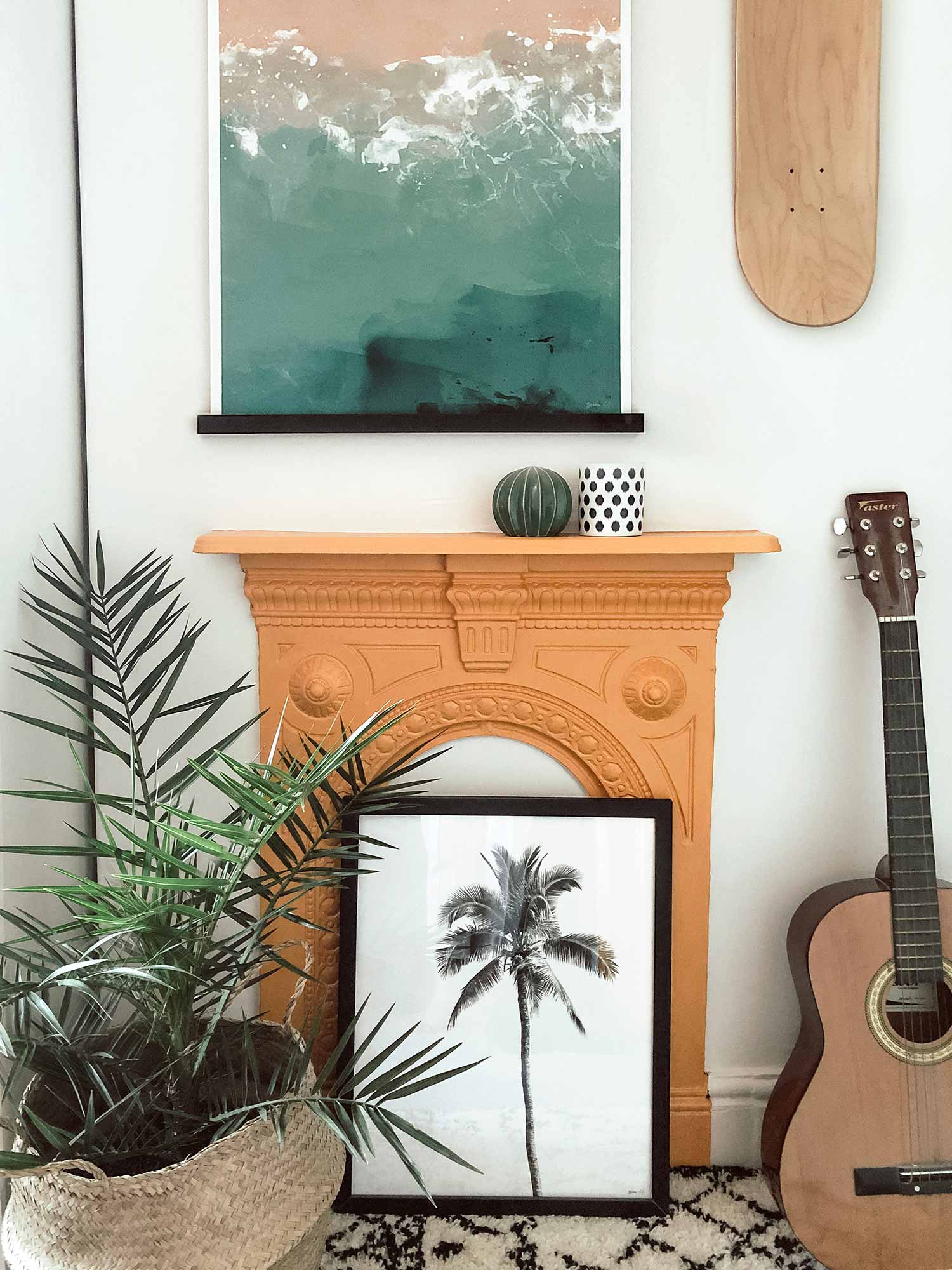 Green Lili Beach and Tropical Prints Yellow Fireplace