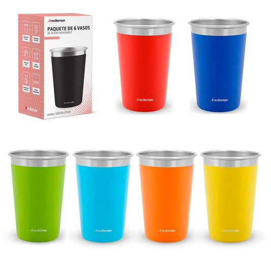 Set de 6 Vasos de Acero Inoxidable y Ecológicos (470 ml)