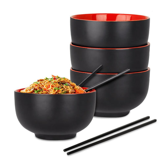 4 Platos Hondos de Cerámica para Ramen Extra Grandes con Palillos Casa Litus - Redlemon