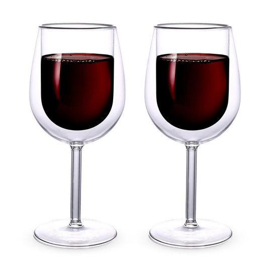 2 Copas de Vino de Vidrio con Doble Pared de Cristal 350 ml - Redlemon