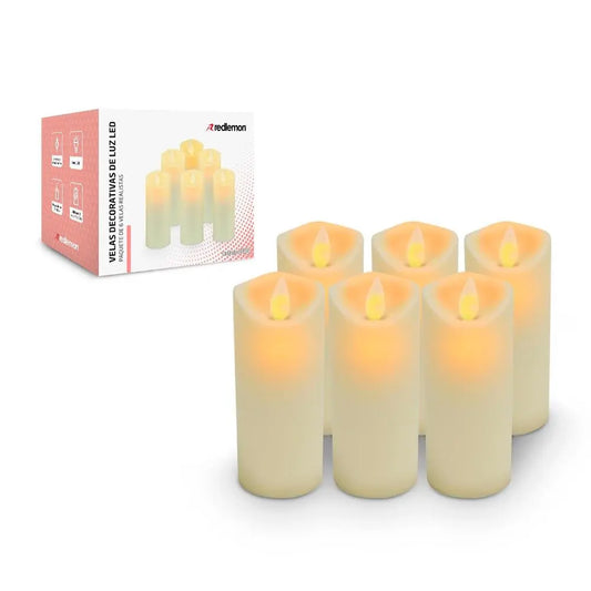 Velas LED Decorativas Grandes (6 pzas) con 2 Baterías AA - Redlemon