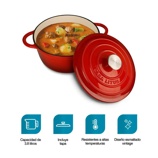 Olla de Hierro Fundido Esmaltada 3.8L Horno Holandés Dutch Oven Casa Litus - Redlemon