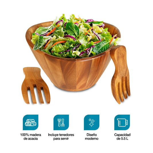 Ensaladera de Madera Acacia Artesanal Bowl Extra Grande 5.5 L - Redlemon