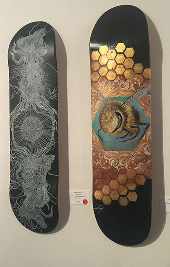 Left: SB Psyche by Daisuke Okmoto - Right: Bee Golden by Delaney Dickerson Skateboard Decks