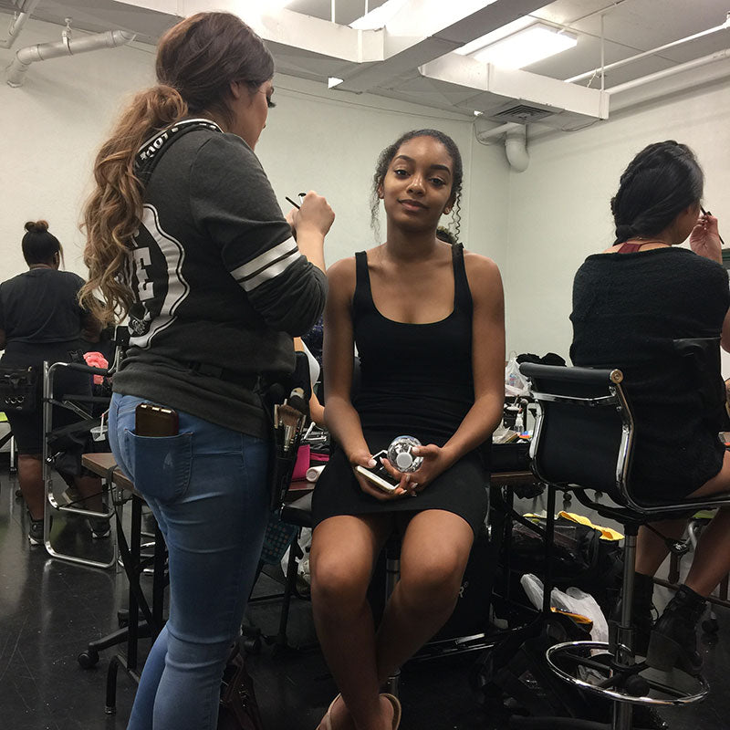 Keijhonae in the makeup chair with Jessica Molina - Makeup Artist