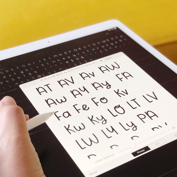 How kerning looks on the ipad when you're making your own font