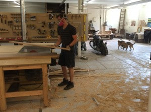 Workshop with dogs in the background.