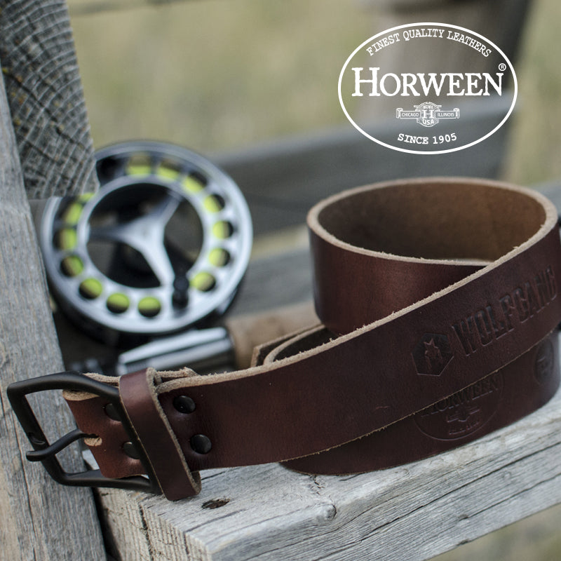 Horween Men's belt on bench.