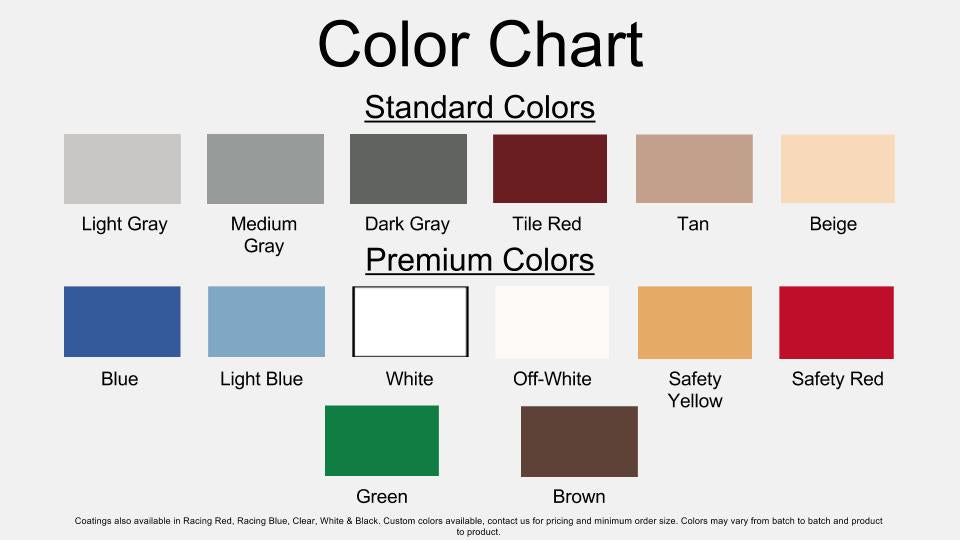 Premium Commercial/Industrial 2-Layer Coating Kit Color Chart