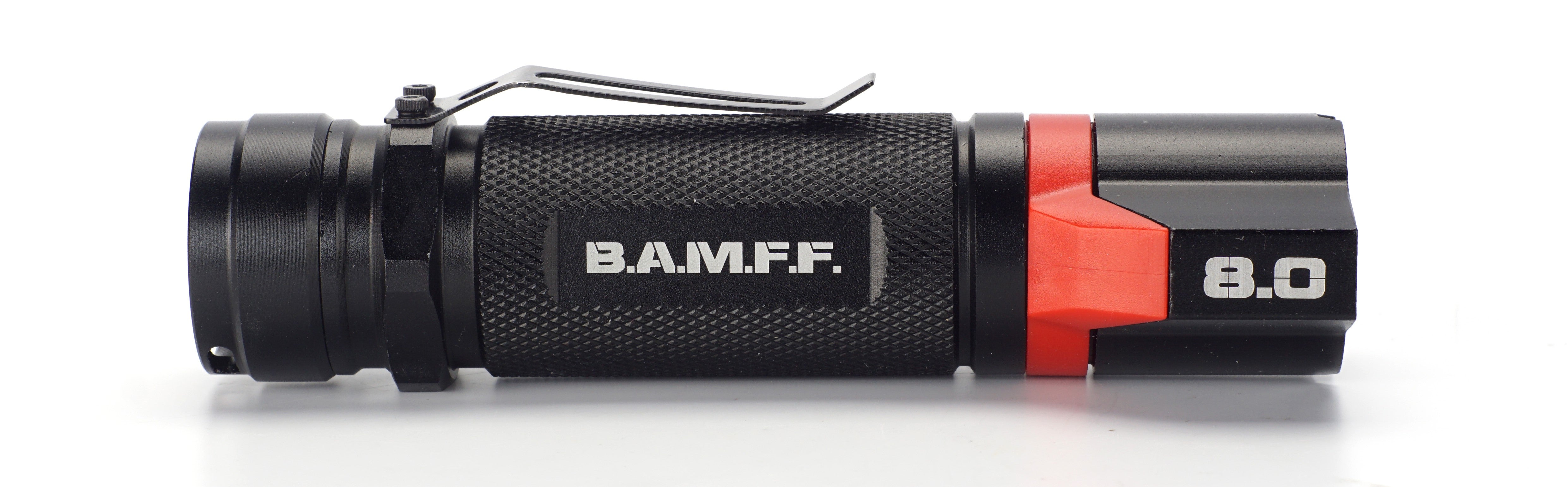 landscape side shot of a BAMFF 8.0 tactical flashlight