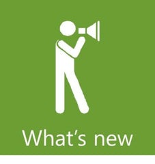 stick figure person holding blow horn with what's new below