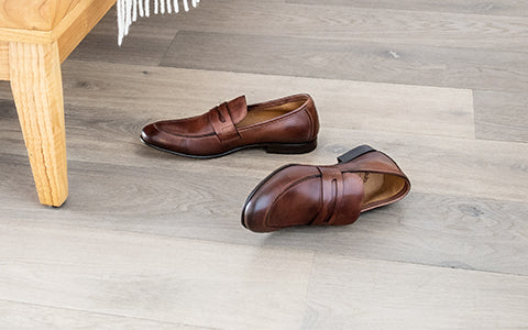 brown leather slip on shoes