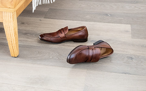 mens brown leather slip on shoes