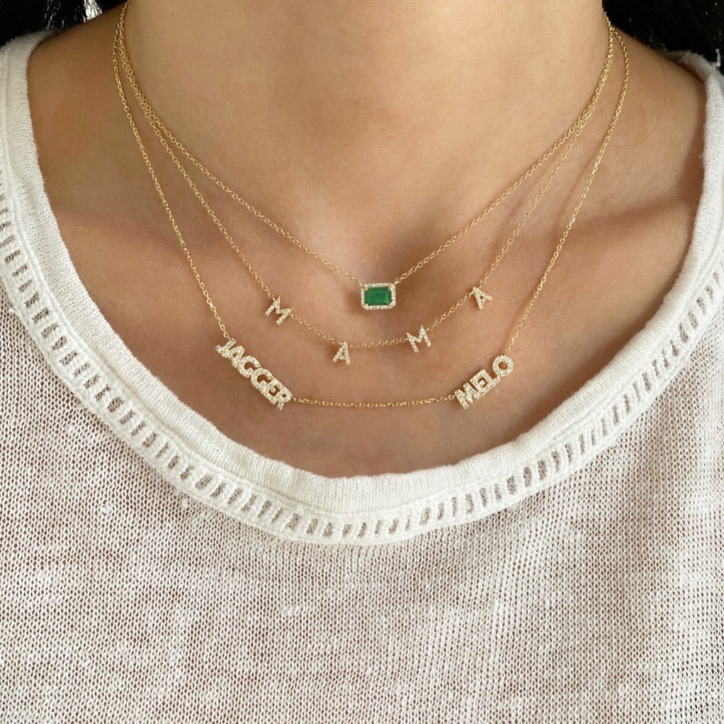 diamond block name necklace