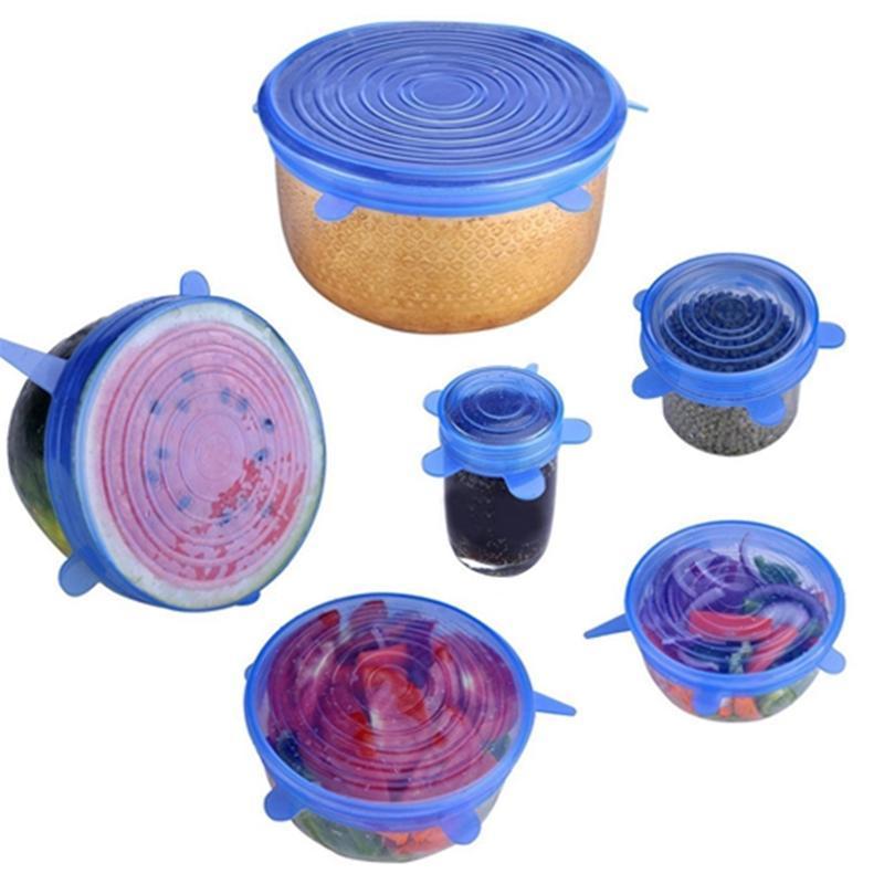 New Silicone Stretch Lids 6 pcs Insta of VARIOUS SIZES flexible Food Saving Lids