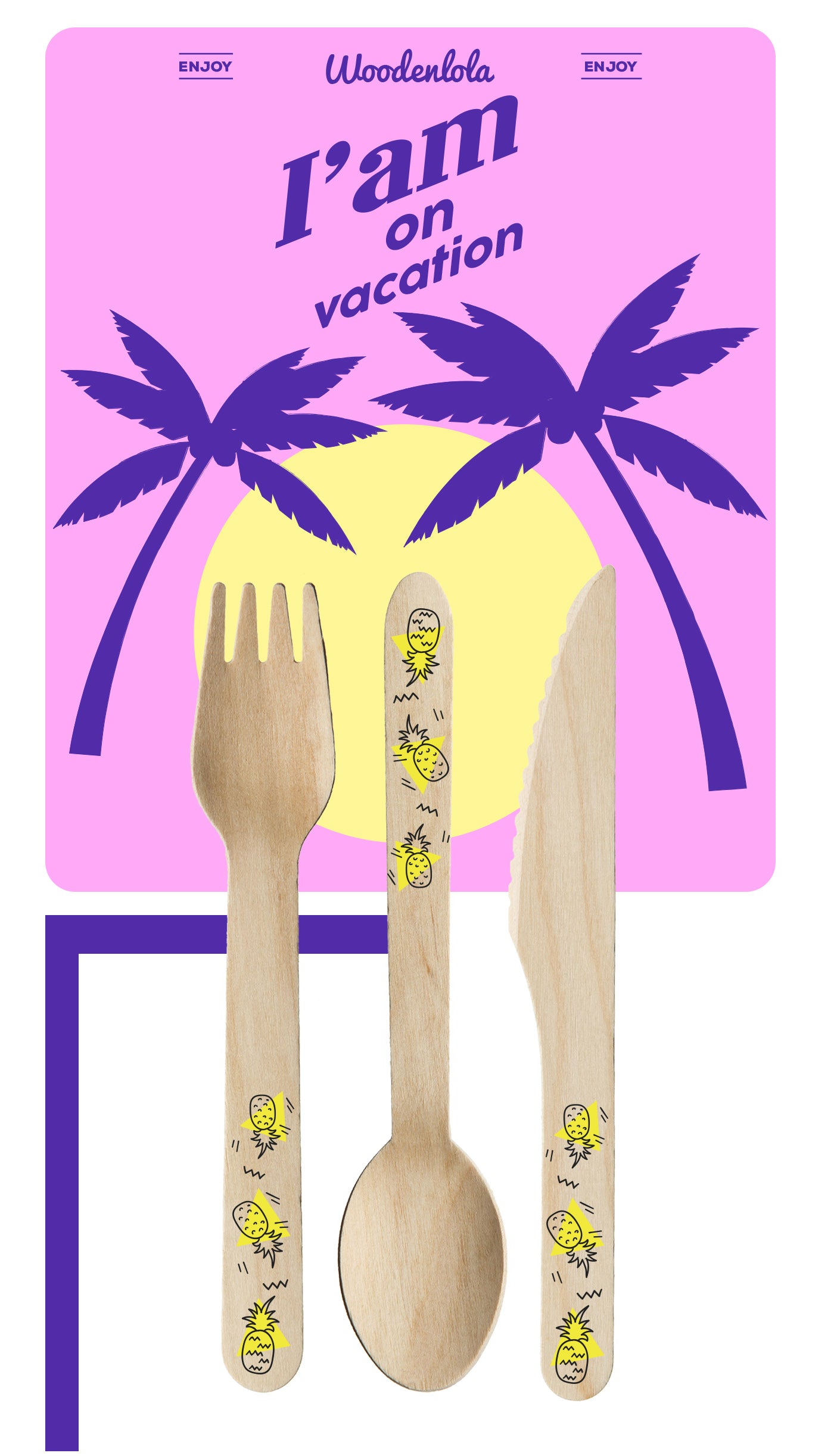 Pineapple Printed Wooden Spoon Fork Knife