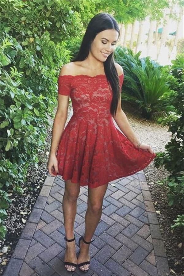 Simple Lace A-line Short Homecoming Dresses Bohogown