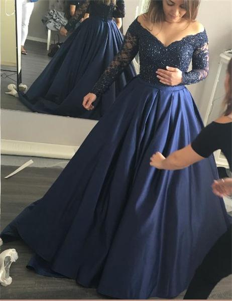 Browse Our Hot Collection Of Homecoming Dress Shop Modest Long Sleeves Blue Lace Satin Princess 6702