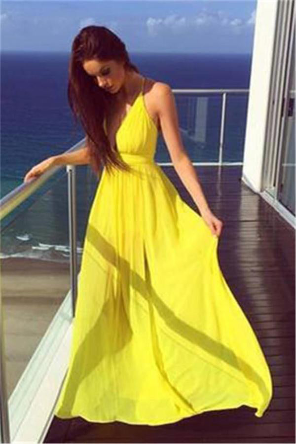 long flowy yellow dress