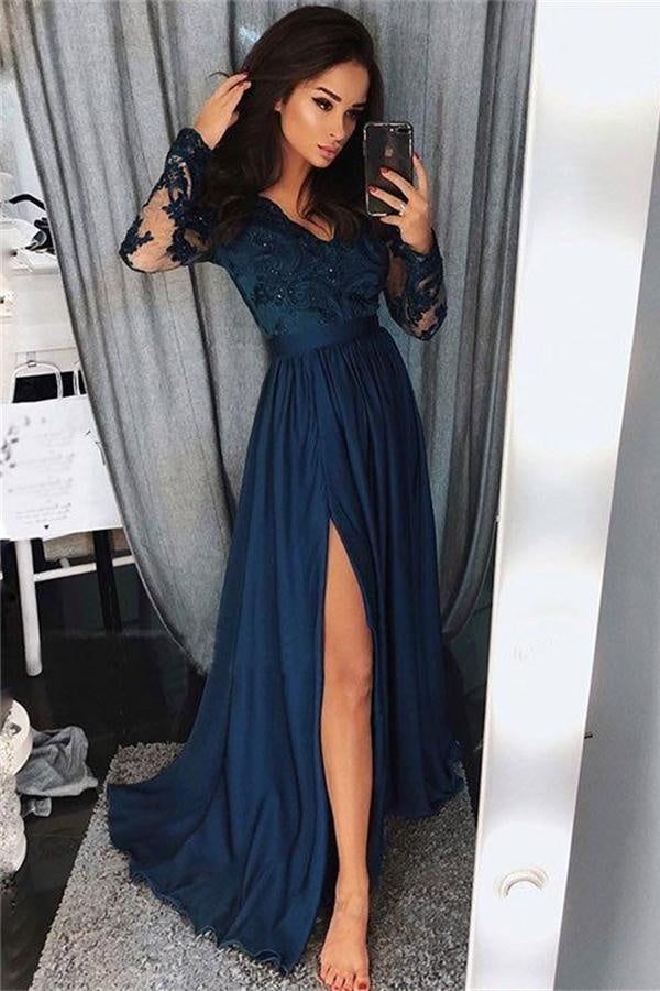 long sleeve dress navy blue