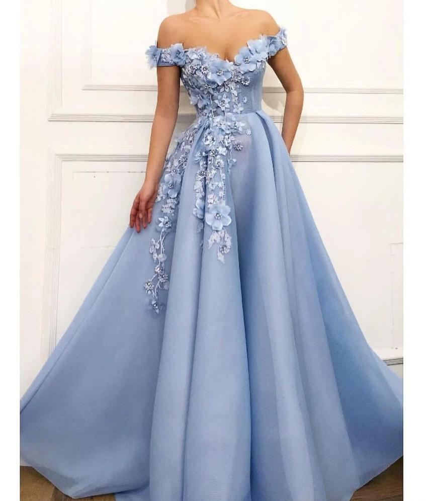 blue modest prom dresses