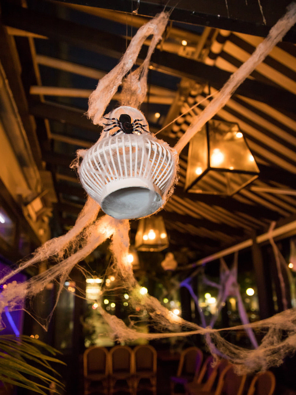 Halloween Decorations: Hanging lantern with webs and spiders