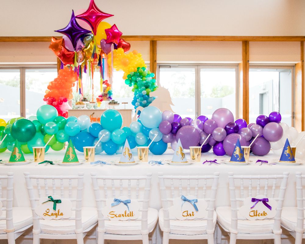 Green, blue and purple tone balloon decorations