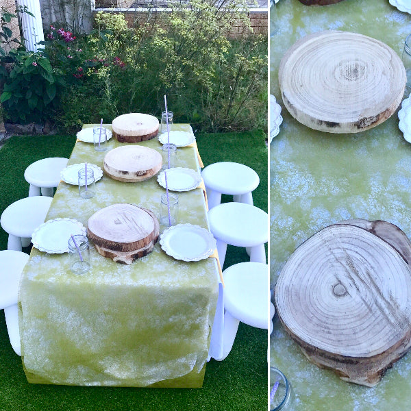 Wood Stump centre pieces to layer Kids Party Table