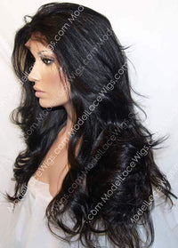 Left Side View of Off Black Full Lace Wig with Long Loose Layered Waves