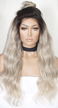 Ash Blonde with Dark Roots Full Lace Wig | Model Lace Wigs and Hair