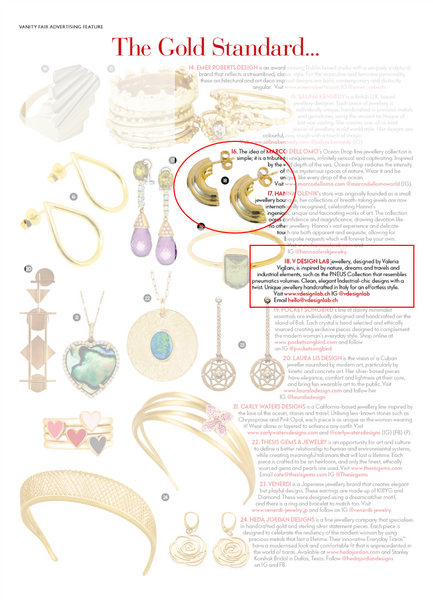 V DESIGN LAB's PNEUS Half Hoop Earrings featured on Vanity Fair UK Aug 2018