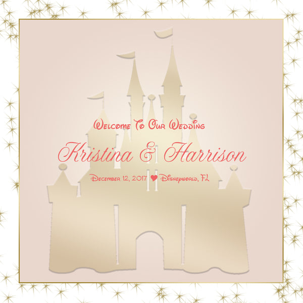 Pink Gold Disney Castle Wedding Welcome Bag Labels Gable Box Sticker