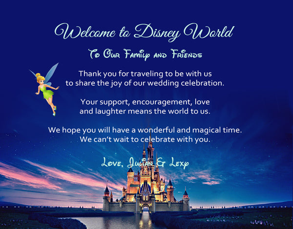 Disney Castle Note Card Wedding Welcome Note Tinkerbell Thank You