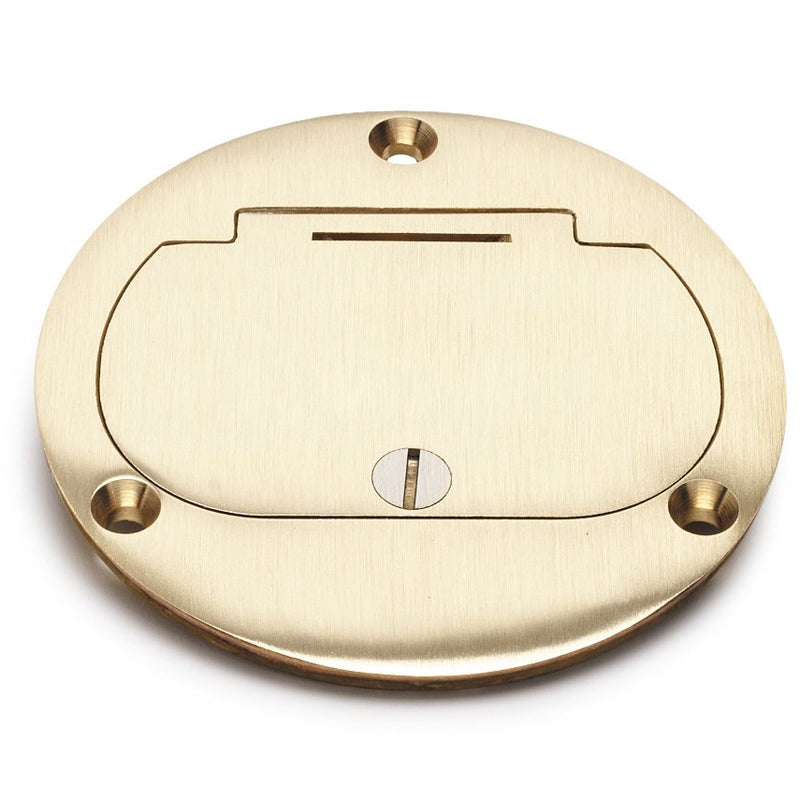 Flush Mounted Round Floor Box One 15a Duplex Flip Lid Brass