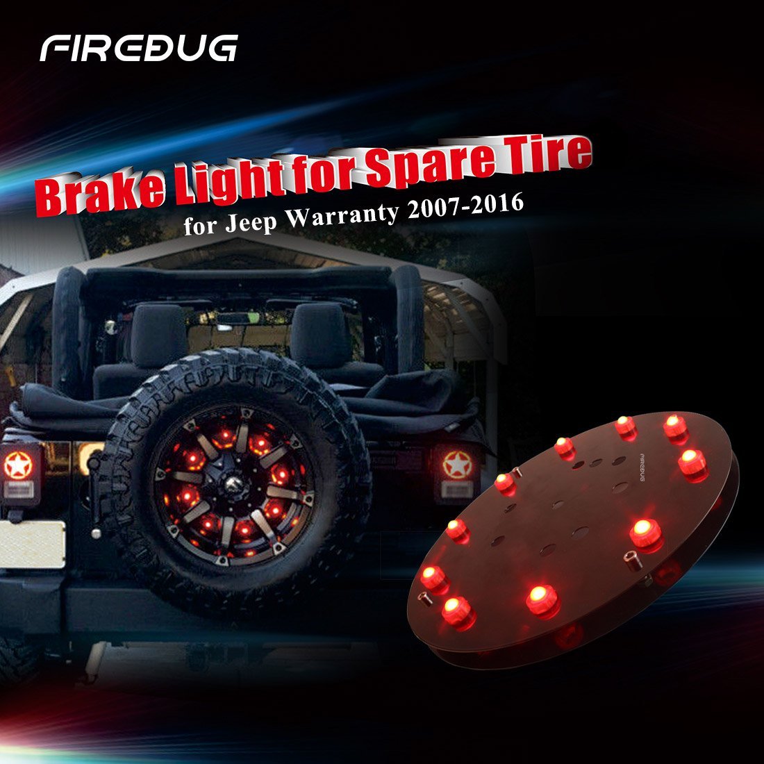 FIREBUG Jeep 3rd Brake Light LED Jeep Spare Tire Brake Light Jeep Accessories Lights for Spare Tire Jeep Wrangler Spare Tire Brake Light JK JKU 2007-2017 Jeep LED Brake Light 
