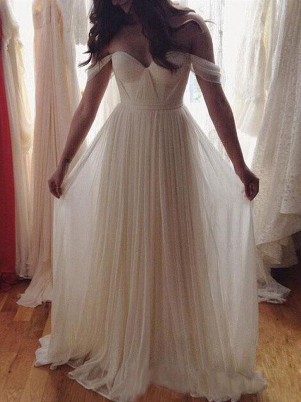 Beach Chiffon Wedding Dress Plus Size Off The Shoulder Cheap Wedding Dress Vb3421