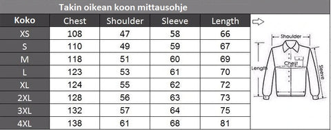 Metsästystakin koon valintaohje