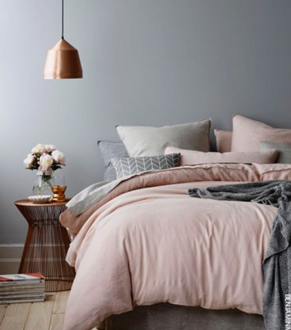 grey blush copper trend in bedroom
