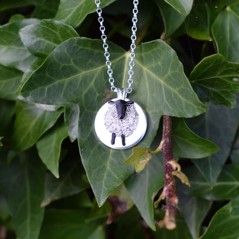 Silver circle Suffolk sheep necklace