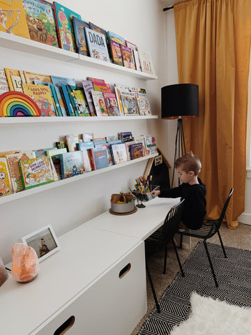 Kids desk with book ledge wall